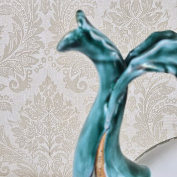 Vintage Hand Painted Footed Ceramic Water Pitcher Green White Floral Signed 1994 - Picture 3 of 16